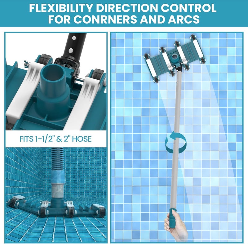 POOLWHALE Deluxe Swimming Pool Cleaning Kit Including Pool Net and Vacuum Head, Pool Brush with 13Ft Pole for Above Ground & Inground Swimming Pools - Image 4